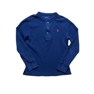 Polo Ralph Lauren Navy Blue Thermal Long Sleeve Henley Shirt Size 8 Small